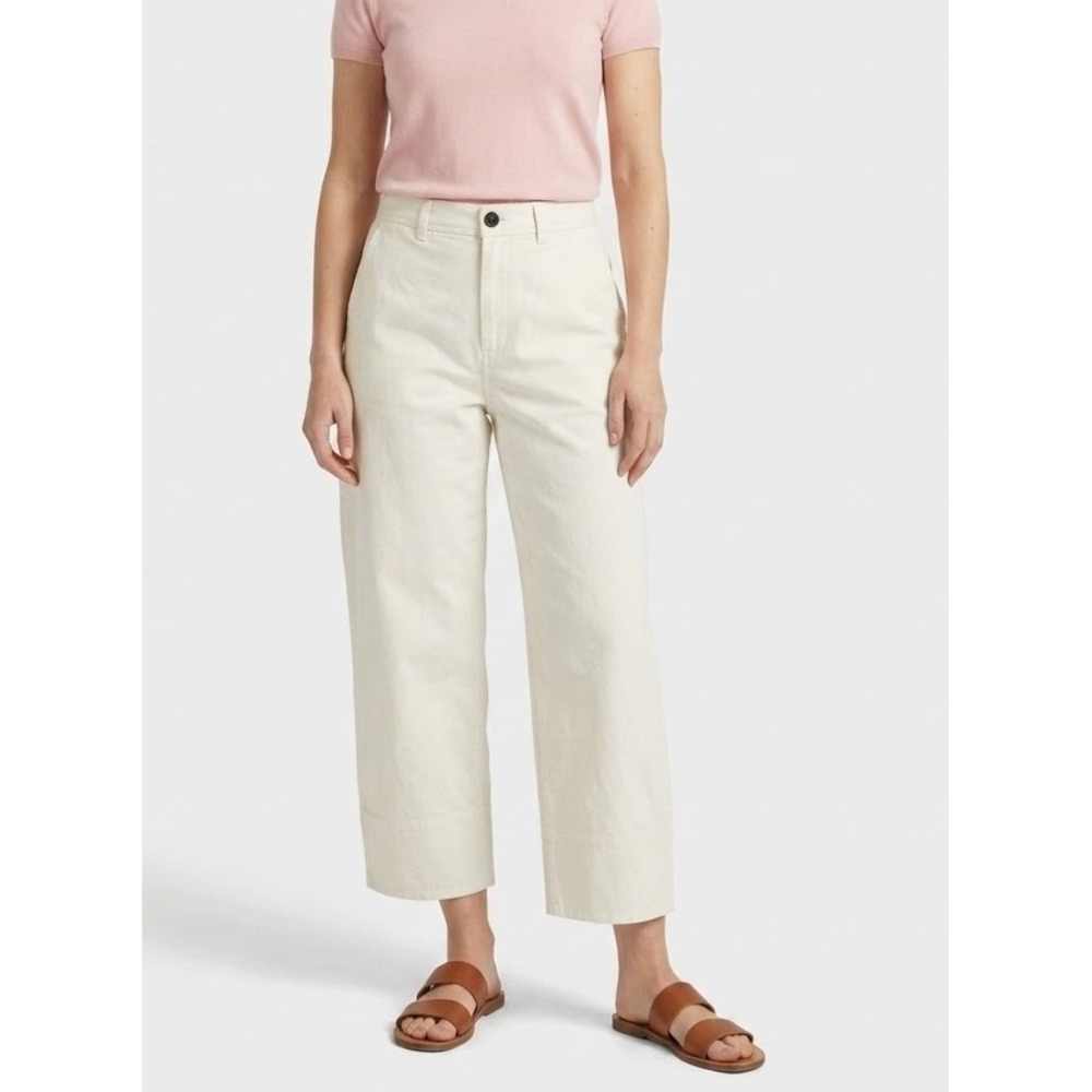 COS NWT Women Off White Organic Cotton Straight Leg Cropped Pants Size 36R